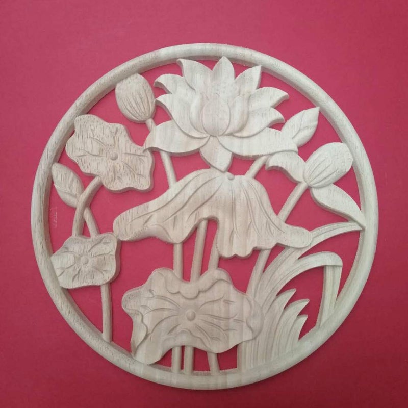 Sourcemall 3pcs Wood Curved Onlay  Lotus  Unpainted Wood Appliques for Home Door - Image 4