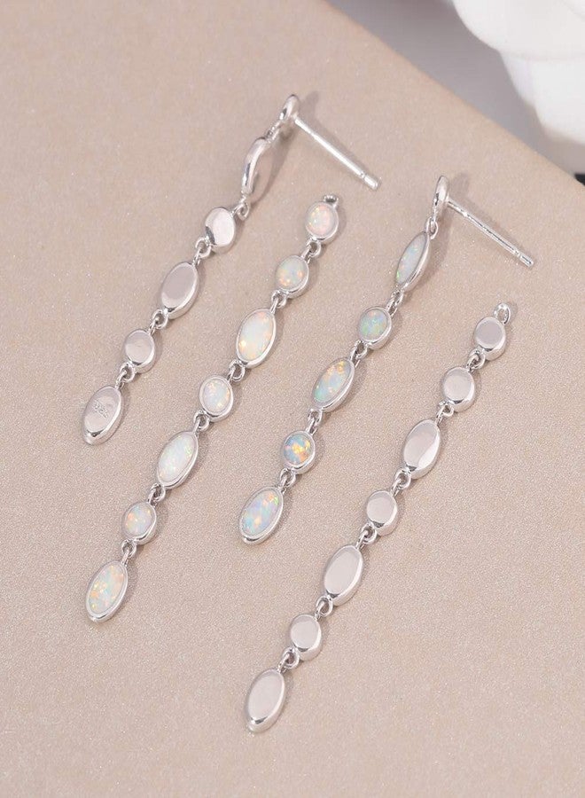 CiNily Ladies Opal Drop Earring 18K White Gold Plated Tiny Round Oval White Opal Ear Stud Dangle Earrings Gemstone Earrings - Image 4