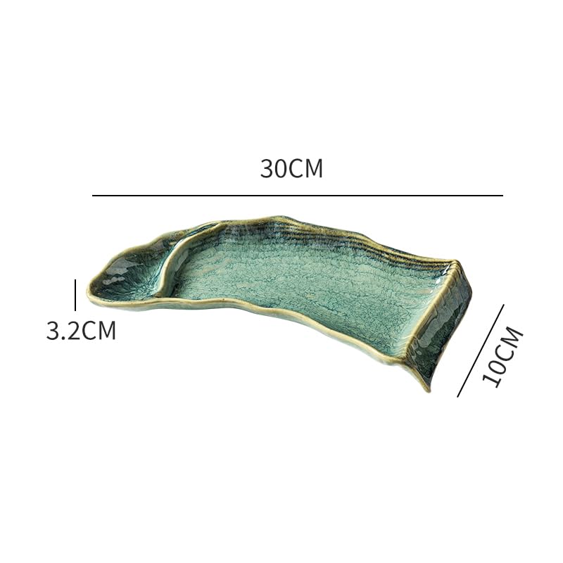 shopurb 12 Inch Japanese Creative Ceramic dim Sum, Western Food, Snack, Sushi Long Plate (Green) - Image 2