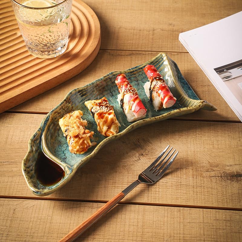shopurb 12 Inch Japanese Creative Ceramic dim Sum, Western Food, Snack, Sushi Long Plate (Green) - Image 3