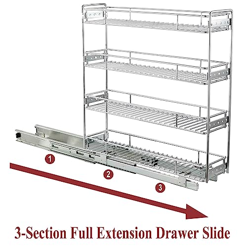 OCG 4-Tier Pull Out Kitchen Cabinet Spice Rack Holder Shelves (5" W x 21" D), Slide Out Slim Storage Wire Baskets for Storage Organization, Narrow Pull Out Storage for Narrow Space - Image 3