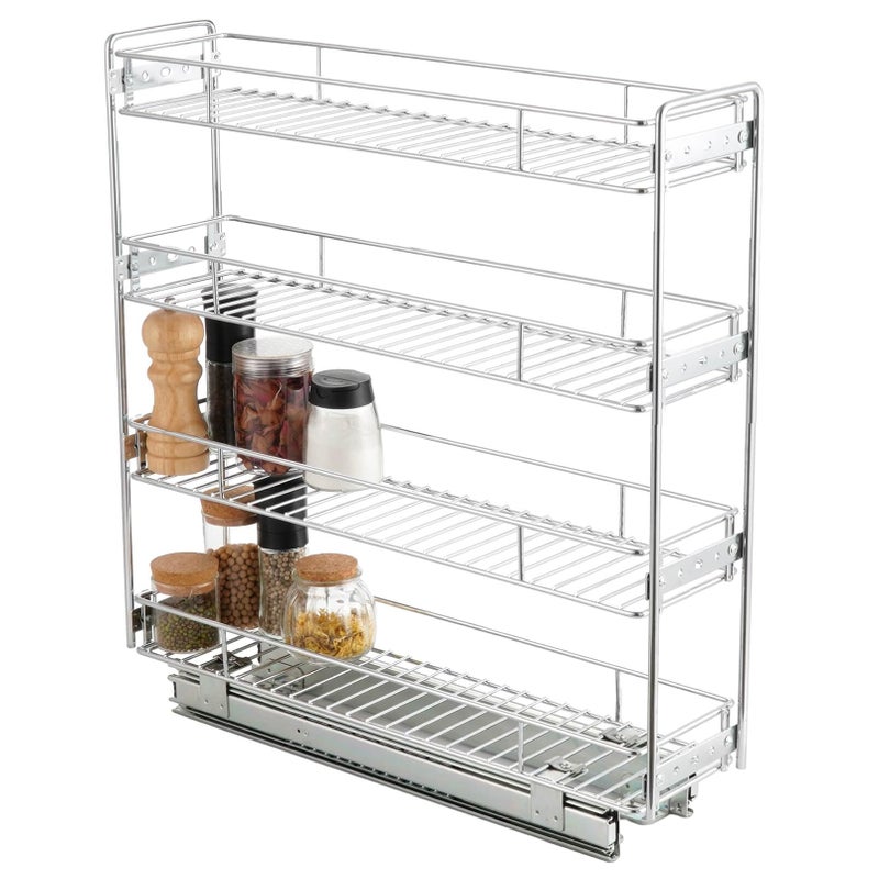 OCG 4-Tier Pull Out Kitchen Cabinet Spice Rack Holder Shelves (5" W x 21" D), Slide Out Slim Storage Wire Baskets for Storage Organization, Narrow Pull Out Storage for Narrow Space - Image 5