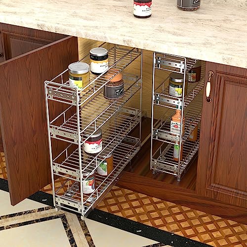 OCG 4-Tier Pull Out Kitchen Cabinet Spice Rack Holder Shelves (5" W x 21" D), Slide Out Slim Storage Wire Baskets for Storage Organization, Narrow Pull Out Storage for Narrow Space - Image 4