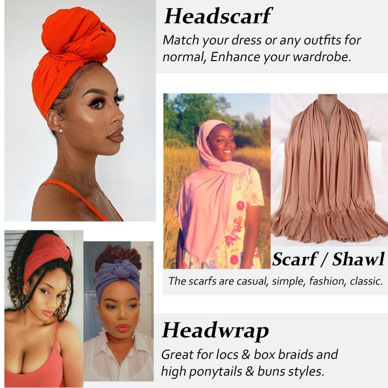 XTREND 4 Pieces Stretch Jersey Head Wrap Knit Turban Urban Hairband Scarf Fashion Headband Solid Color Breathable Ultra Soft Extra Long Head Band Tie for Women (Black, Army Green, Turmeric, Orange) - Image 5