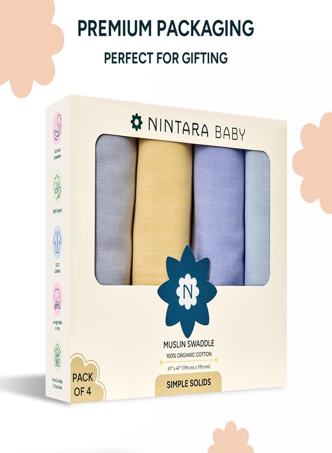 NINTARABABY أغطية تقميط كبيرة جدًا من نينتارابي - قطن موسلين عضوي فاخر 100%، 119 سم × 119 سم، فائقة النعومة، تسمح بمرور الهواء وخفيفة الوزن، مناسبة للجنسين، مضادة للحساسية، هدية مثالية للأطفال حديثي الولادة، عبوة من 4 قطع - Image 5