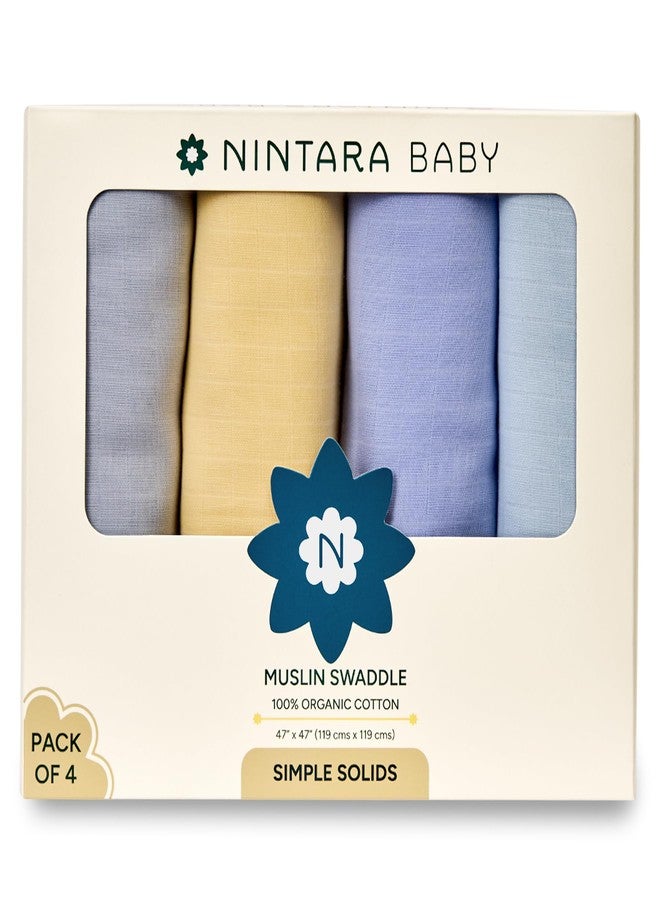 NINTARABABY أغطية تقميط كبيرة جدًا من نينتارابي - قطن موسلين عضوي فاخر 100%، 119 سم × 119 سم، فائقة النعومة، تسمح بمرور الهواء وخفيفة الوزن، مناسبة للجنسين، مضادة للحساسية، هدية مثالية للأطفال حديثي الولادة، عبوة من 4 قطع - Image 1