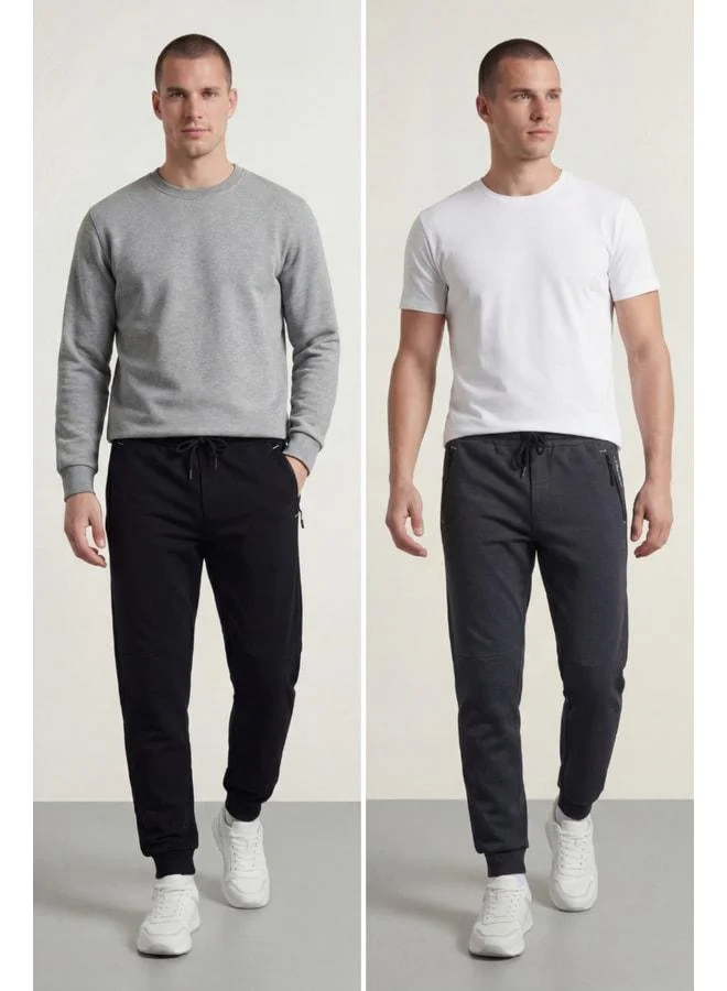 Mmetalic Black-Anthracite Men's Elastic Cuffed 2-Piece Sweatpants.