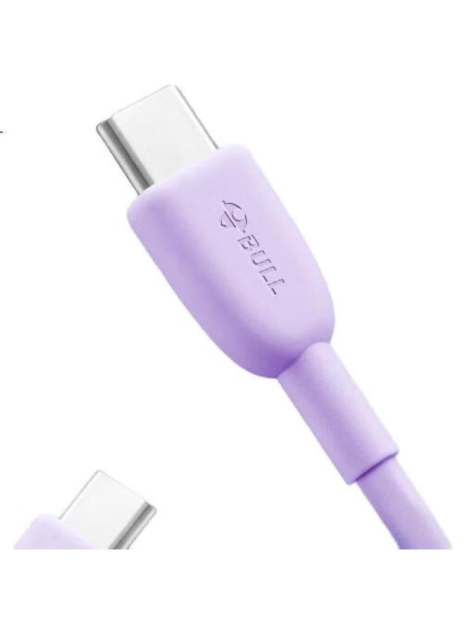 Bull Ctoc/Male To Male Fast Charging Data Cable, C-C 3A/60W Max/1M/Compatible With Iphone 15/Huawei/Xiaomi/Tablets/Laptops, Misty Purple - Image 1