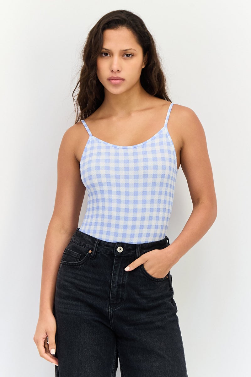 VERO MODA Women Sleeveless Gingham Pattern Bodysuit, Multicolor - Image 1