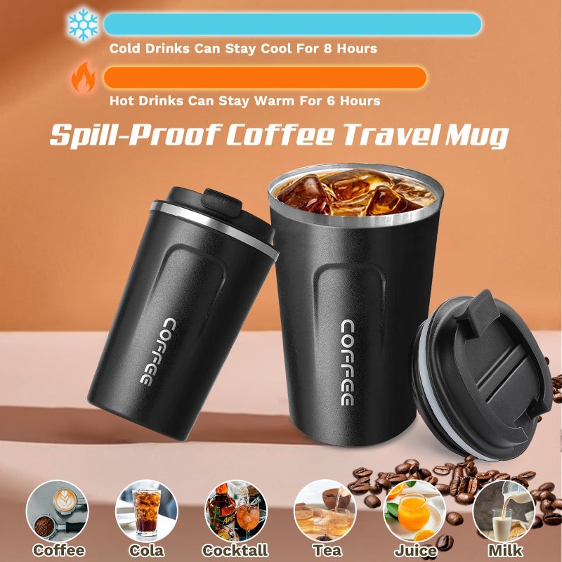 SPLMIFA Travel coffee mugs leak-proof, reusable coffee cups with lids, stainless steel vacuum insulated coffee tumblers, thermal insulation cups for men & women keep drinks hot & cold(2nd-Black, 17OZ) - Image 2