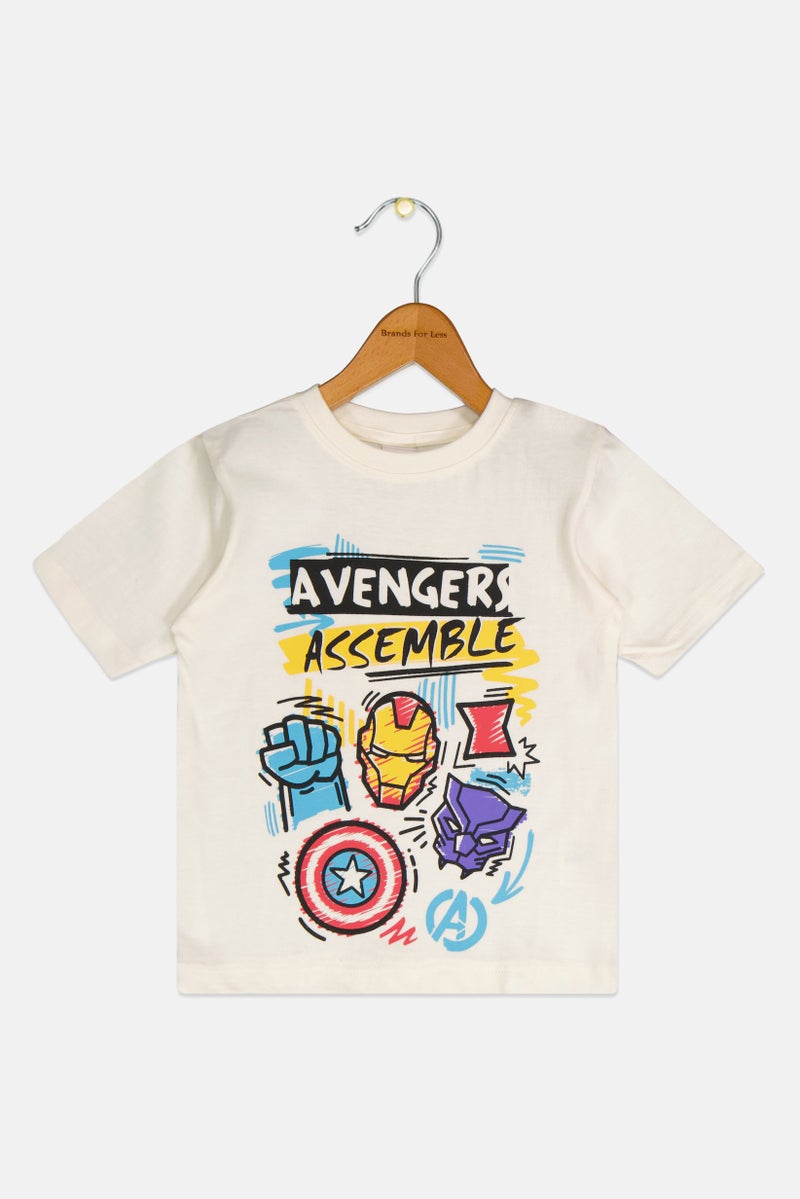 MARVEL Toddlers Boy  Short Sleeve Graphic Print T-Shirt, Cream - Image 1