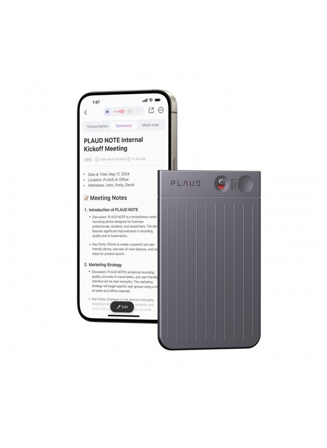 PLAUD - AI Voice Recorder, PLAUD Note Voice Recorder w/Case, App Control, Transcribe & Summarize Empowered by ChatGPT, Support 59 Languages, 64GB Memory, Audio Recorder for Lectures, Meetings, Calls, Black - Image 1