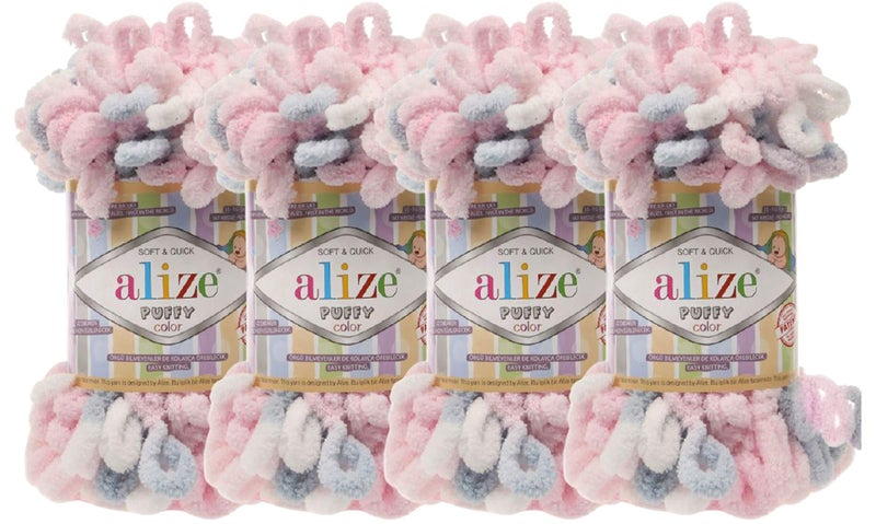 Alize Puffy Finger Loop Yarn Multicolored Chunky Yarn for Hand Knitting Blanket Big Projects No Needles Micro Polyester Prelooped Bulky Yarn for Crocheting Jumbo 1 Skn 100 Grams 5864