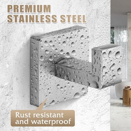 Fenas Heavy Duty Stainless Steel Towel Hooks, Wall Mounted Square Robe Hooks for Bathroom, Kitchen, Bedroom, Hotel Brushed Nickel 2 Pack - Image 2
