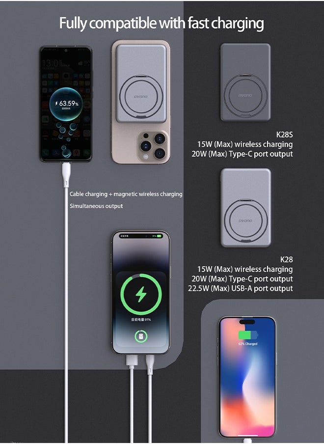 DUDAO 360° Rotating Magnetic Wireless Power Bank with Stand, 10000mAh Portable Charger, 15W Wireless Charging, 20W Type-C Output and 22.5W USB-A Output  - Image 4