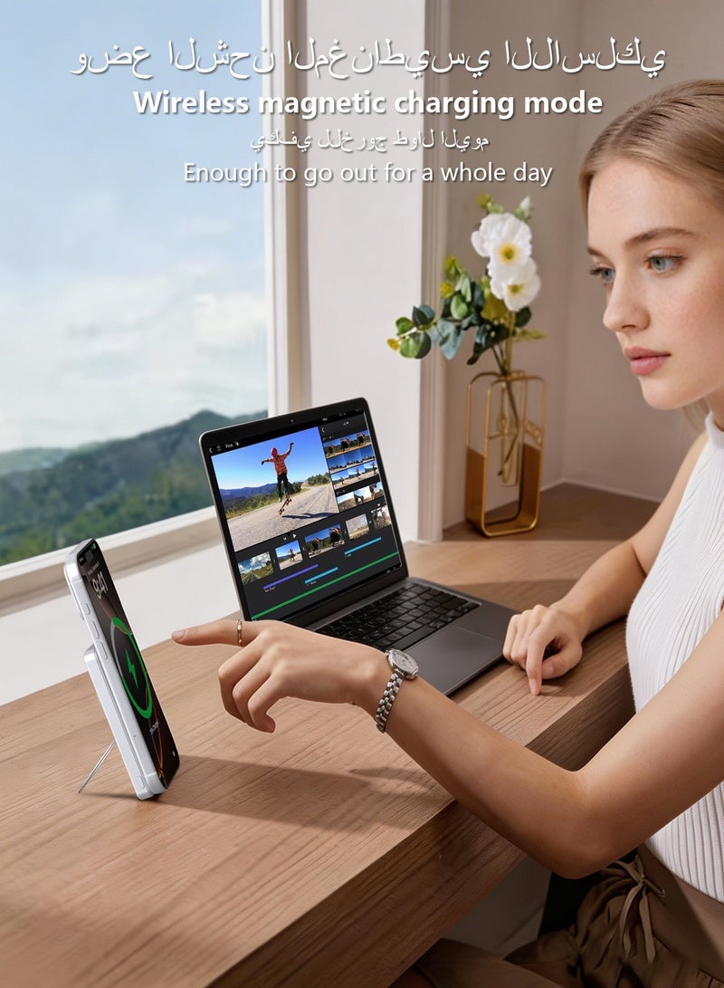 دوداو بنك طاقة لاسلكي مغناطيسي دوار 360 درجة K28 بسعة 10000 مللي أمبير، مزود بمنفذ USB-C بقوة 20 واط وشحن سريع بقوة 22.5 واط، شاحن محمول متوافق مع MagSafe لأجهزة iPhone 17/16/15/14/13 - مناسب للسفر والأنشطة الخارجية - Image 3