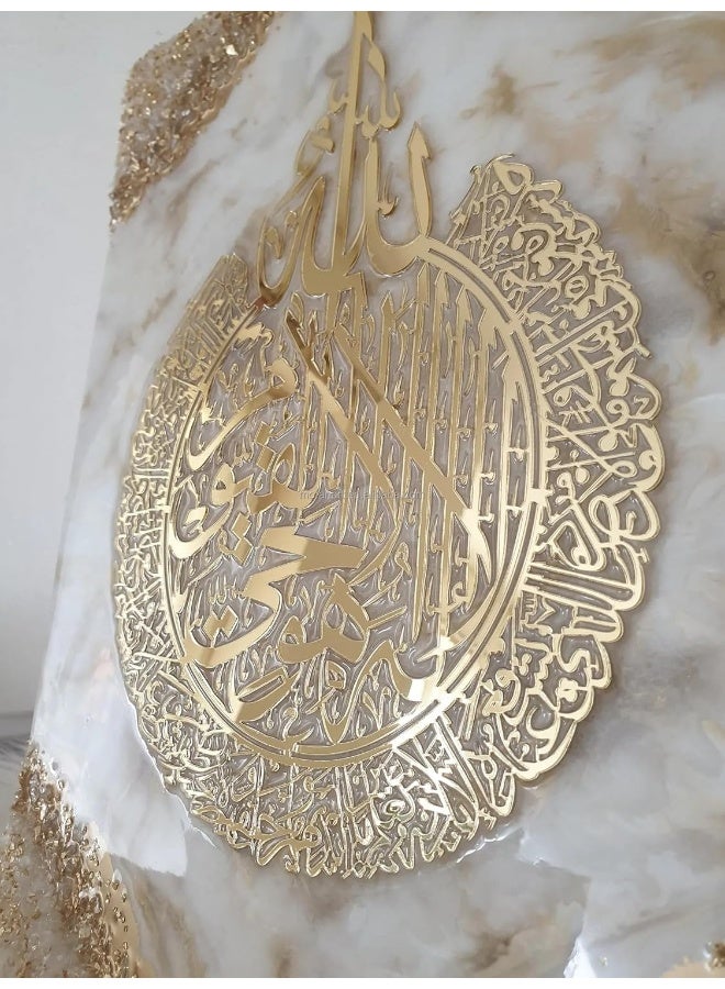 Bliss Vie BLISS VIE Ramadan Gift Wall Decor luxury premium Islamic Calligraphy Home Decor for living room hotel restaurant, Hand Made, Islamic Piece of Art with crystals, Ayat Kursi (Gold Light, 50x70 CM, Rectangular) - Image 2