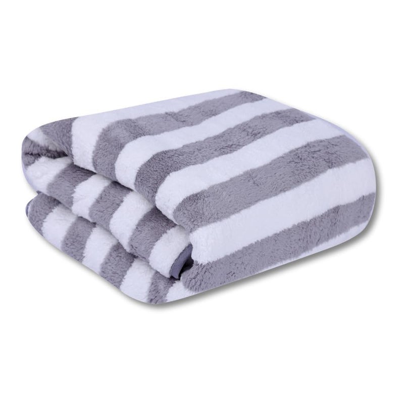 TIQH Microfiber Coral Fleece Towel with Hook Quick Dry Super Absorbent Stripes Bath Towel for Men and Women Towel - Pack of 01 (Grey) - Image 1