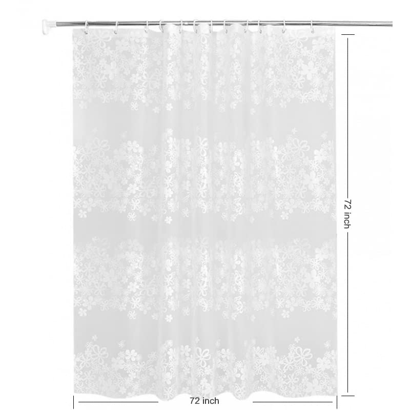 TIKABC Shower Curtain Liner, 4G PEVA Shower Liner, Plastic Waterproof Shower Curtains, with Grommet Holes and 3 Magnetic Weights(White Flower) - Image 4