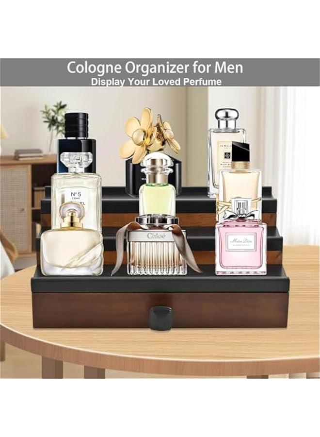 Arabest Cologne Organizer for Men, 3 Tier Cologne Stand, Wooden Perfume Stand Organizer Display, Cologne Shelf with Drawer and Hidden Compartment, Gift for Men  - Image 2