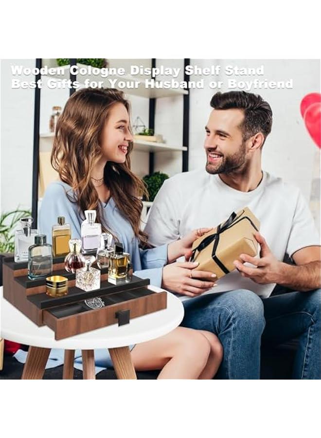 Arabest Cologne Organizer for Men, 3 Tier Cologne Stand, Wooden Perfume Stand Organizer Display, Cologne Shelf with Drawer and Hidden Compartment, Gift for Men  - Image 3