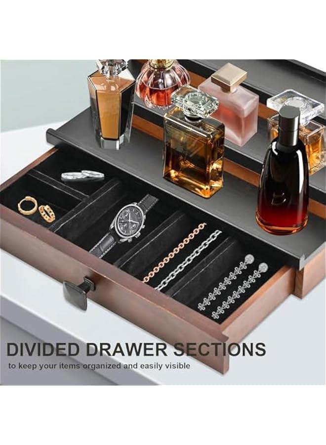 Arabest Cologne Organizer for Men, 3 Tier Cologne Stand, Wooden Perfume Stand Organizer Display, Cologne Shelf with Drawer and Hidden Compartment, Gift for Men  - Image 4