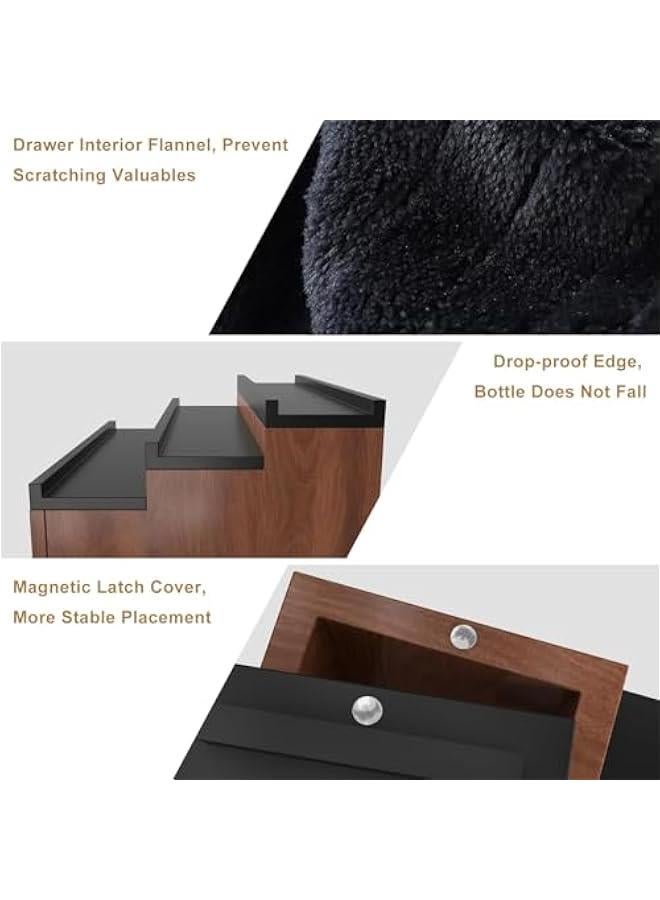 Cologne Organizer for Men, 3 Tier Cologne Stand, Wooden Perfume Stand Organizer Display, Cologne Shelf with Drawer and Hidden Compartment, Gift for Men