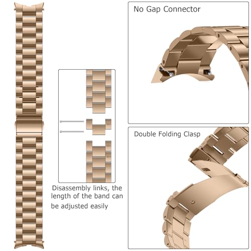 Anlinser No Gap Bands Compatible with Samsung Galaxy Watch 7/6/5/4/FE Band 44mm 40mm/Watch 6 Classic Band 47mm 43mm/Watch 5 Pro 45mm/Watch 4 Classic, 20mm Metal Strap for Women Men, Rose Gold - Image 3