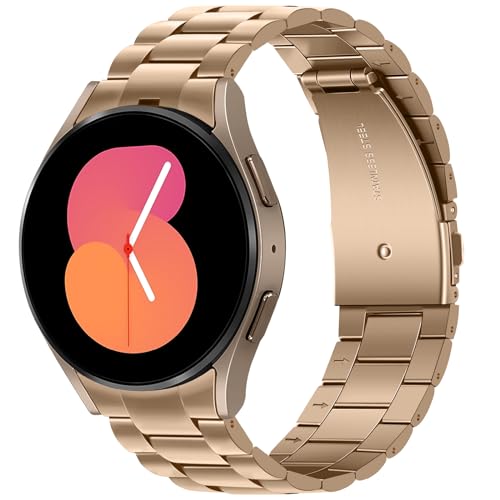Anlinser No Gap Bands Compatible with Samsung Galaxy Watch 7/6/5/4/FE Band 44mm 40mm/Watch 6 Classic Band 47mm 43mm/Watch 5 Pro 45mm/Watch 4 Classic, 20mm Metal Strap for Women Men, Rose Gold - Image 1