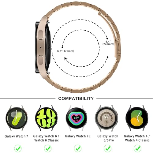 Anlinser No Gap Bands Compatible with Samsung Galaxy Watch 7/6/5/4/FE Band 44mm 40mm/Watch 6 Classic Band 47mm 43mm/Watch 5 Pro 45mm/Watch 4 Classic, 20mm Metal Strap for Women Men, Rose Gold - Image 5