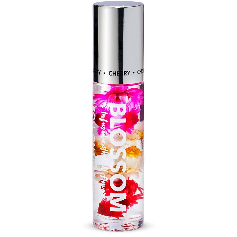 Blossom Roll on Lip Gloss Scented Clear High Shine Moisturizing Lip Oil Non Sticky Infused with Real Flowers Made in USA 02oz Cherry
