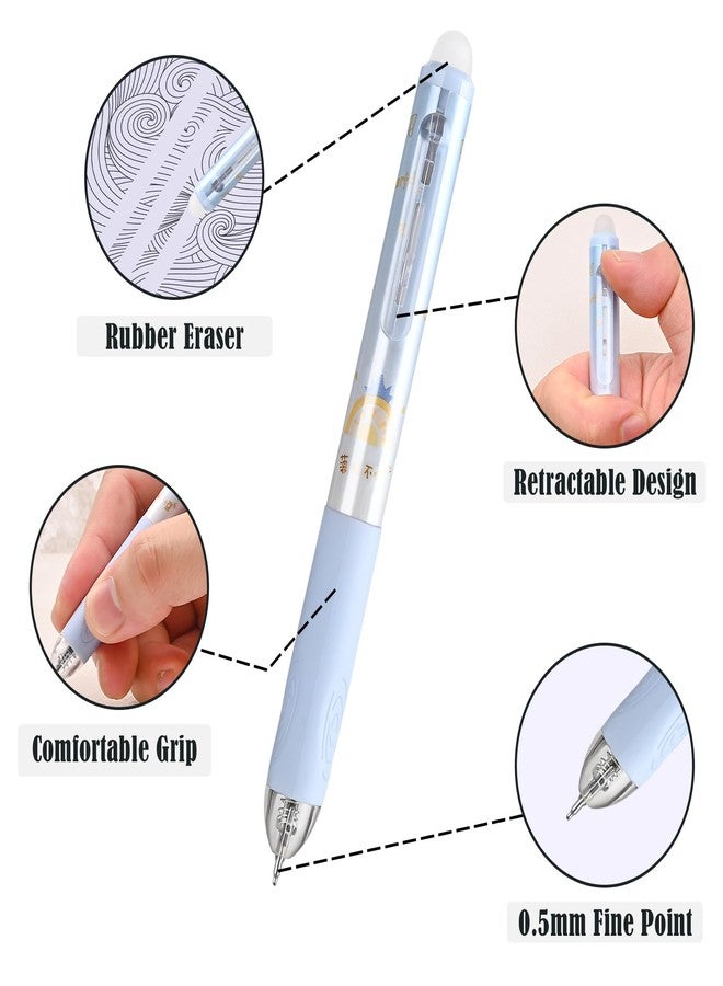 BAYTORY 8 Pcs Retractable Erasable Gel Pens, 0.5 mm Fine Point Black and Blue Ink Erasable Pens, Pen with Eraser Makes Mistakes Disappear, Smooth Writing for Journaling Planners (Morandi) - Image 3