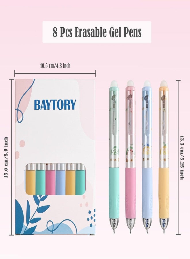 BAYTORY 8 Pcs Retractable Erasable Gel Pens, 0.5 mm Fine Point Black and Blue Ink Erasable Pens, Pen with Eraser Makes Mistakes Disappear, Smooth Writing for Journaling Planners (Morandi) - Image 2