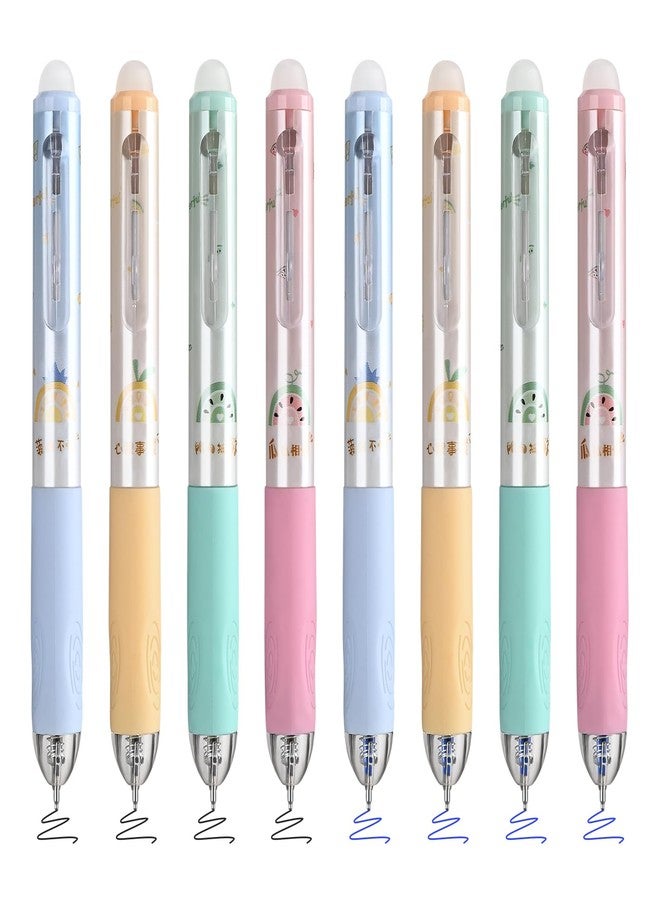 BAYTORY 8 Pcs Retractable Erasable Gel Pens, 0.5 mm Fine Point Black and Blue Ink Erasable Pens, Pen with Eraser Makes Mistakes Disappear, Smooth Writing for Journaling Planners (Morandi) - Image 1