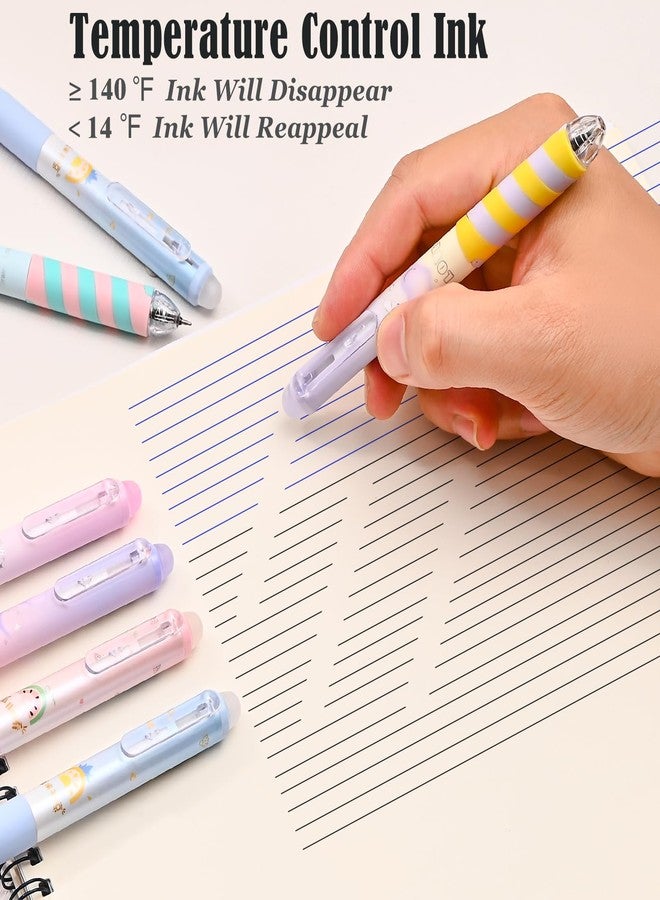 BAYTORY 8 Pcs Retractable Erasable Gel Pens, 0.5 mm Fine Point Black and Blue Ink Erasable Pens, Pen with Eraser Makes Mistakes Disappear, Smooth Writing for Journaling Planners (Morandi) - Image 5