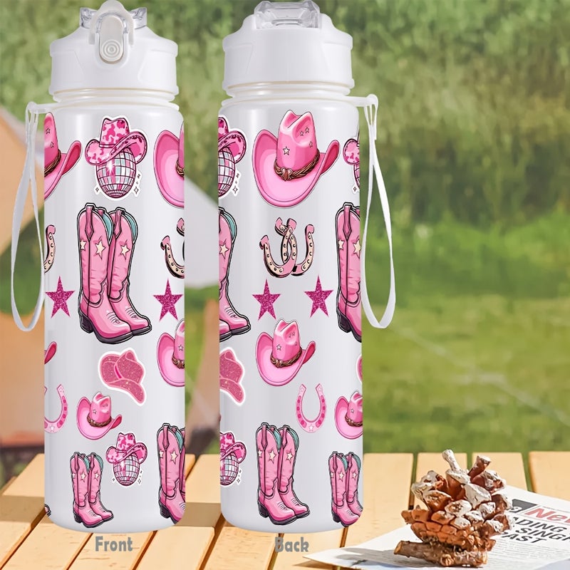 Shimmer Pink Denim Disco Party Sports Tumbler 760 ml with Straw - Western Boots, Hats, Horseshoes & Stars - Image 2