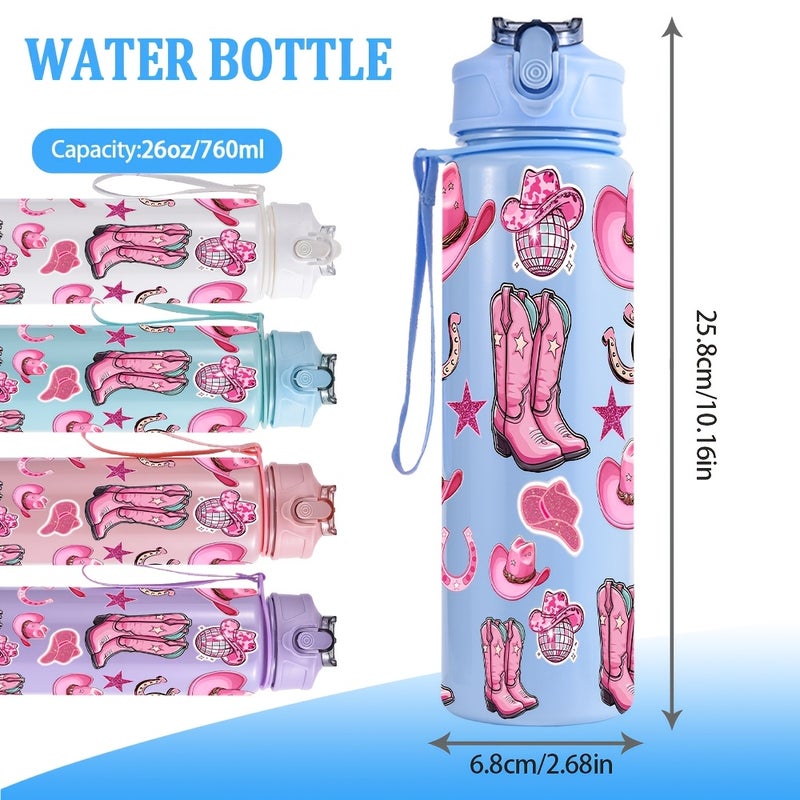 Shimmer Pink Denim Disco Party Sports Tumbler 760 ml with Straw - Western Boots, Hats, Horseshoes & Stars - Image 3