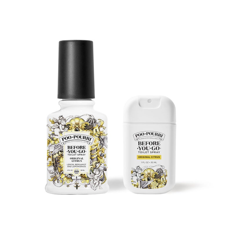 Poo-Pourri Before-you-Go Toilet Spray Bundle, Original Citrus 2 Fl Oz and Original Citrus 1 Fl Oz Pocket Travel Size - Lemon, Bergamot and Lemongrass - Image 1