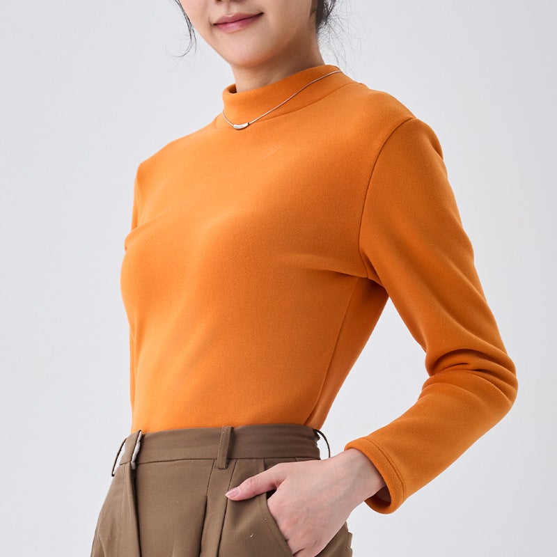 Bottoming Shirt, Round Neck, Solid Color Half Turtleneck, New Style, Warm And Velvet, Versatile Outer Wear, Inner Wear, High Elastic Sports Casual Top - Image 1