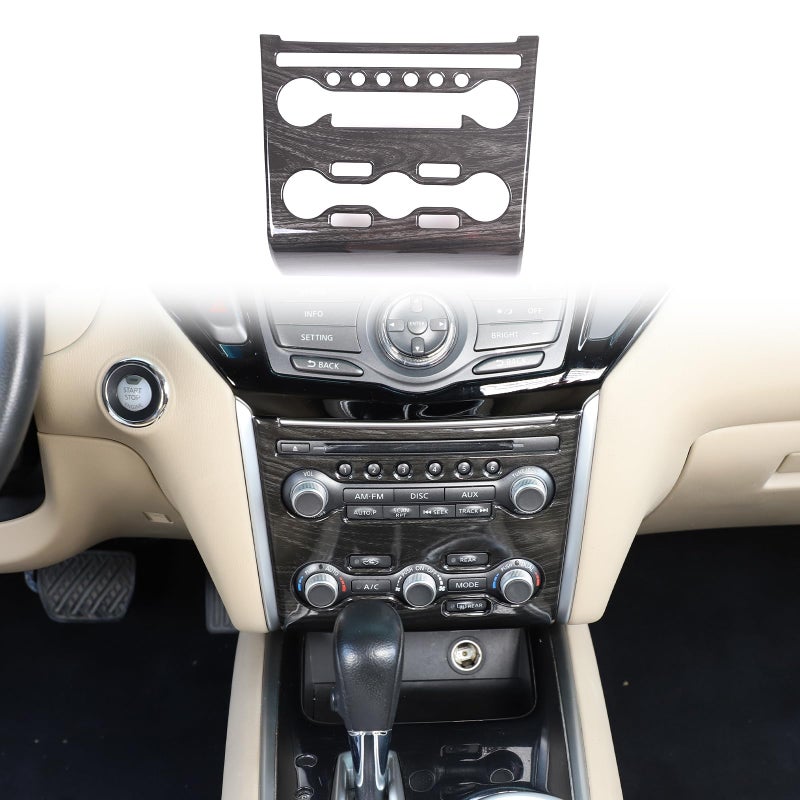 غطاء تزيين لوحة التحكم في تكييف الهواء المركزي متوافق مع نيسان باثفايندر 2013-2018 غطاء تزيين لوحة مفاتيح تكييف الهواء 1 قطعة خشب أسود مزخرف