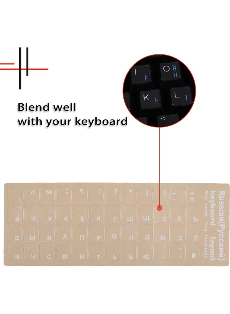 2 Pack Universal Russian Keyboard Stickers Transparent Background, Transparent Background with White Lettering for Computer Laptop Notebook Desktop, Replacement Computer Keyboard Stickers (Russian) - Image 2
