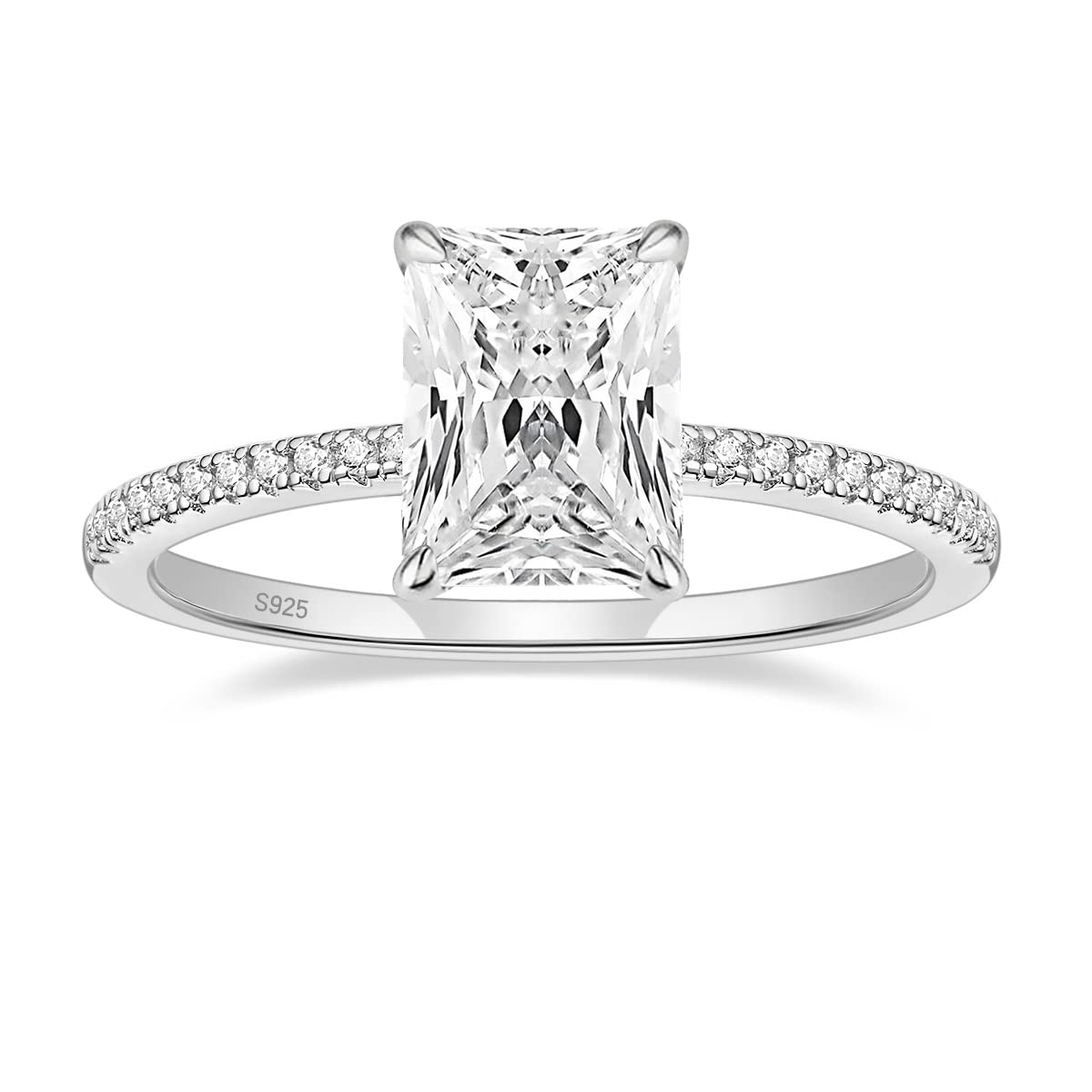 EAMTI 3CT 925 Sterling Silver Engagement Rings Radiant Cut Solitaire Cubic Zirconia CZ Wedding Promise Rings for Her Wedding Bands for Women Size 5