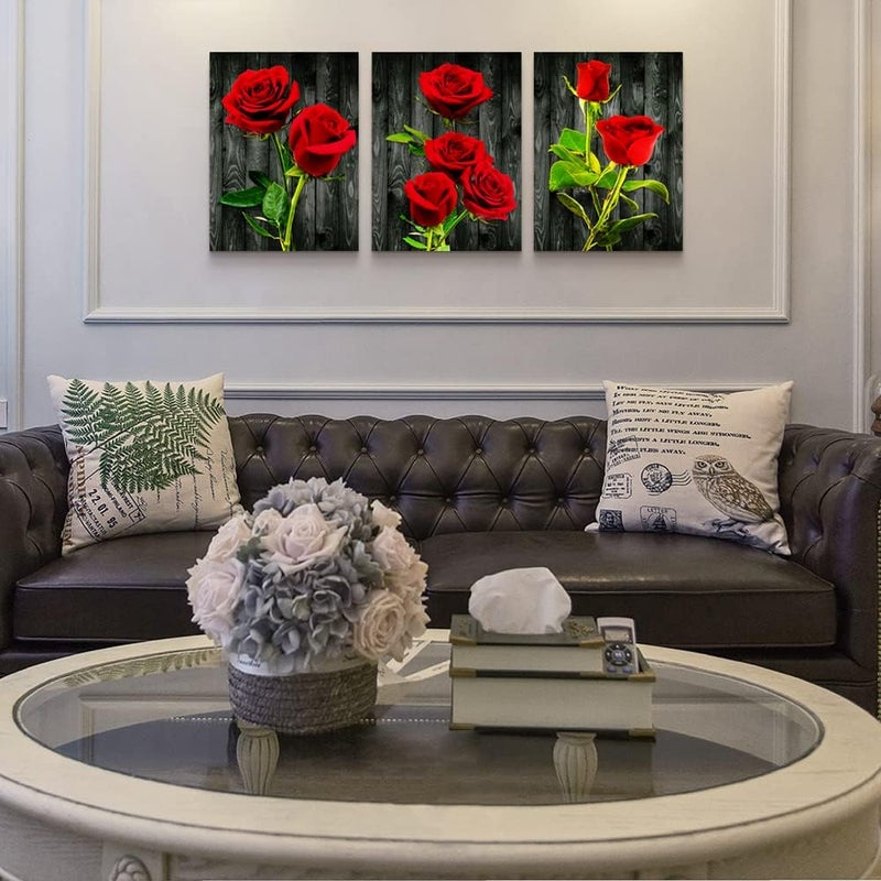 DZRWUBHS Canvas Wall Art For Bedroom Family Wall Decor For Living Room Modern Wall Decorations For Bathroom Dormitory Wall Painting Kitchen Canvas Art Red Roses Canvas Pictures Artwork Home Decoration 3 Pieces - Image 4