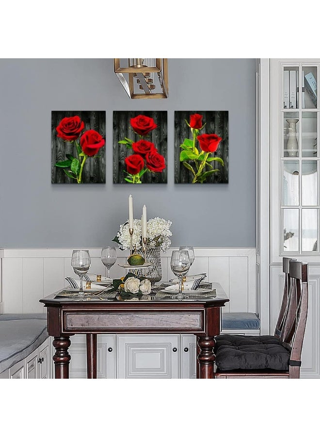 DZRWUBHS Canvas Wall Art For Bedroom Family Wall Decor For Living Room Modern Wall Decorations For Bathroom Dormitory Wall Painting Kitchen Canvas Art Red Roses Canvas Pictures Artwork Home Decoration 3 Pieces - Image 5