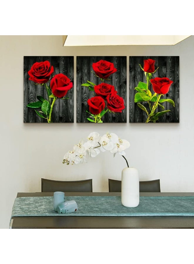 DZRWUBHS Canvas Wall Art For Bedroom Family Wall Decor For Living Room Modern Wall Decorations For Bathroom Dormitory Wall Painting Kitchen Canvas Art Red Roses Canvas Pictures Artwork Home Decoration 3 Pieces - Image 2