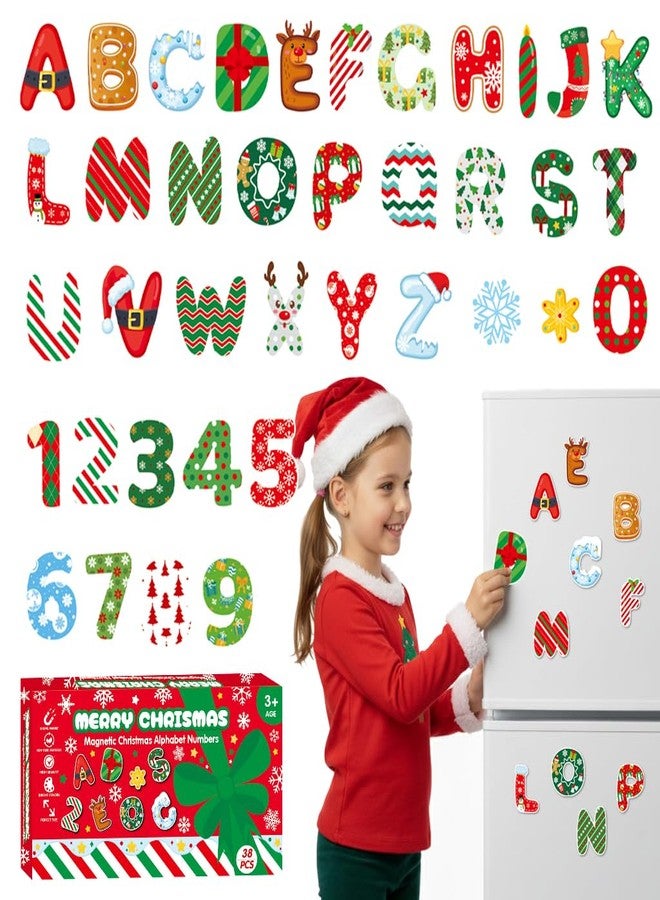 PATPAT® 38Pcs Christmas Fridge Magnets Magnetic Alphabet Letters, Colorful Holiday Number & Letter Magnets for Refrigerator Whiteboard, Xmas Party Decoration Secret Santa Gift - Image 1