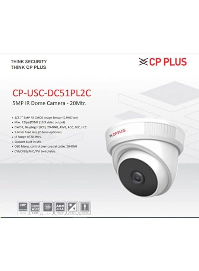 CP PLUS Renewed - CP-USC-DC51PL2C-0360 5MP HD Indoor Dome Camera -White - Image 2