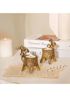 NIKKY HOME NIKKY HOME Mushroom Candle Holder Set of 2, Cute Tealight Candle Holders for Centerpiece Table Decorations, Decorative Stand for Tea Light Candles, Votive Candles, Cottagecore Fall Decor - Gold  - Image 3