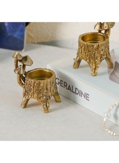 NIKKY HOME NIKKY HOME Mushroom Candle Holder Set of 2, Cute Tealight Candle Holders for Centerpiece Table Decorations, Decorative Stand for Tea Light Candles, Votive Candles, Cottagecore Fall Decor - Gold  - Image 4