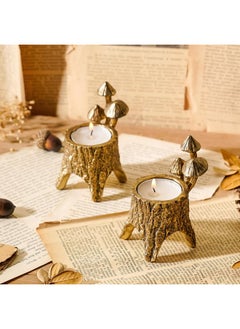 NIKKY HOME NIKKY HOME Mushroom Candle Holder Set of 2, Cute Tealight Candle Holders for Centerpiece Table Decorations, Decorative Stand for Tea Light Candles, Votive Candles, Cottagecore Fall Decor - Gold  - Image 2